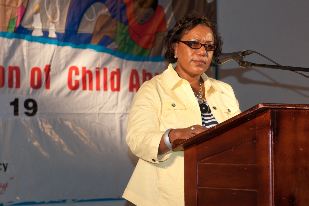 Acting CEO of the Child Development Agency Mrs. Rosalee Gage-Grey, addressing Bless the Children, A Prayer Vigil and Concert put on by the CDA at the Mandela Park in Half-Way Tree to commemorate World Day for the Prevention of Child Abuse on Tuesday (November 19, 2013).