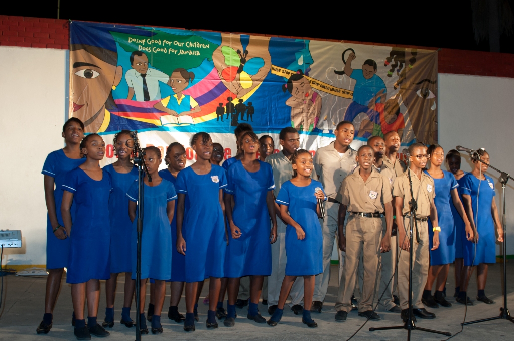 Salvation Army School for the Blind engages the audience at Bless the Children Prayer Vigil and Concert put on by the CDA at the Mandela Park in Half-Way Tree, to commemorate World Day for the Prevention of Child Abuse on Tuesday (November 19, 2013).
